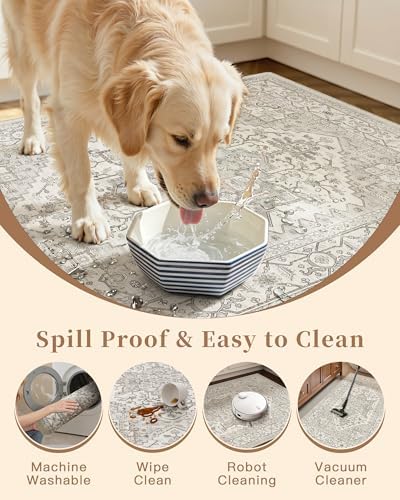 Madane Washable Kitchen Rug Set of 3 Small Area Rugs Non-Slip, Beige/Brown - Image 7