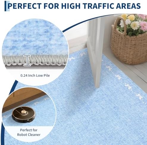 GarveeHome Washable 9x12 Area Rug for Living Room Bow Solid Blue Rug Non Slip Soft Bedroom Rugs Low Pile Foldable Large Area Rug Stain Resistant Carpet for Nursery Dining Room Classroom, Blue - Image 6