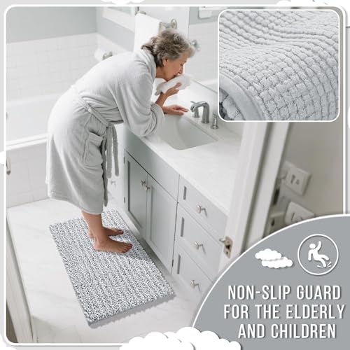 Yimobra Large Bathroom Rugs Non Slip Washable 36x24 Inch - Ultra Soft Absorbent Chenille Bath Mat, Quick Dry Shaggy Floor Carpet for Tub Shower, Light Gray Home Decor Accessories - Image 6