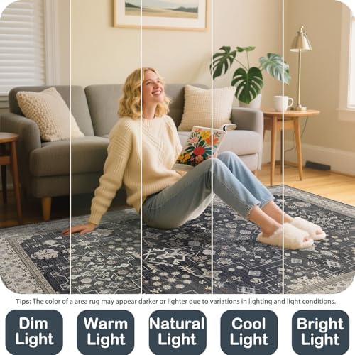 8x10 Washable Area Rugs for Living Room (Charcoal Blush Ivory) - Image 6
