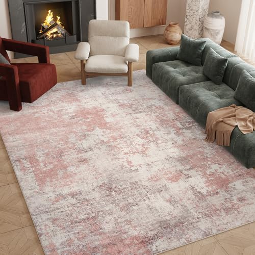 2x8 Pink Gray Washable Area Rug for Living Room, Vintage Print by Unknown