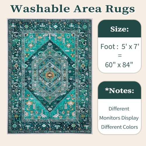 SERISSA 5x7 Washable Non Slip Boho Area Rug for Living Room,Teal - Image 6