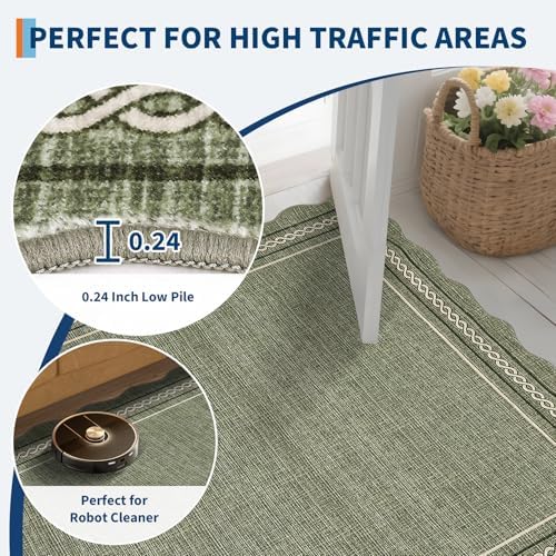 GarveeHome Washable Runner Rugs 2x8 Entryay Rug Scalloped Non Slip, Green - Image 6