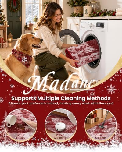 Madane Christmas Runner Rug 2x10 for Hallway, Washable Soft Kitchen Rug Red - Image 7