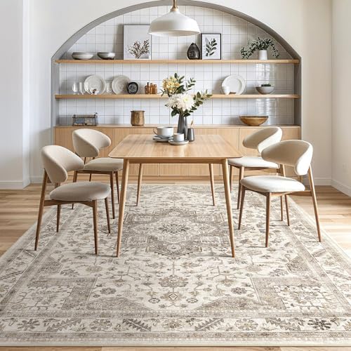 cotiled 9x13 Area Rug for Living Room, Washable, Traditional, Light Brown - Image 7