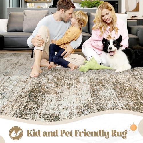 XLUEZ 6x9 Area Rugs for Living Room, Washable Modern Abstract Large Area Rug Neutral Soft Non Slip Kids Rug Stain Resistant Indoor Carpet for Bedroom Nursery Dining Room Playroom(Brown, 6'x9') - Image 6