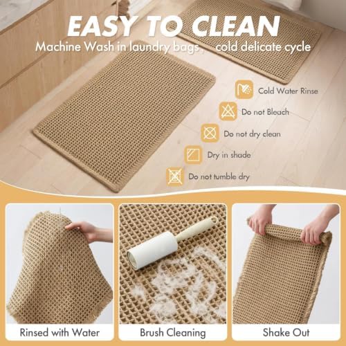 MIULEE Set of 2 Waffle Bathroom Runner Rugs Brown 2'x4'(24"x48") - Image 6