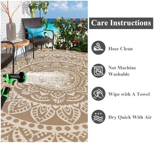 Bsmathom Waterproof Outdoor Rug 6'x9' Reversible Boho Plastic Straw Patio Deck Camping Rugs, Indoor Outdoor Portable RV Mat Clearance Carpet for Outside, Porch, Balcony, Backyard, Beach, Pool,Brown - Image 6