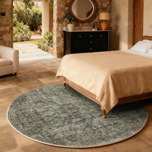 4x4 Round Bedroom Rug Washable: Living Room Rug Stain Resistant Non Slip Low Pile Small Carpet for Bedroom Kitchen Entryway Living Room Bedside Office Dorm Kids Room Entrance - Image 6