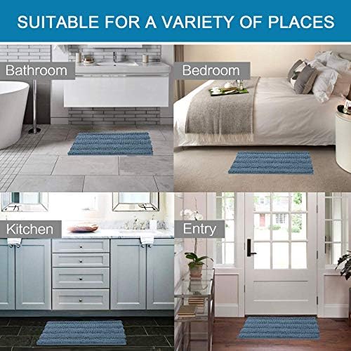 H.VERSAILTEX Bath Mats for Bathroom Non Slip Extra Thick Chenille Striped Bath Rug 24" x 36" Absorbent Non Skid Fluffy Soft Shaggy Rugs Washable Plush Mats for Indoor, Bath Room, Tub - Stone Blue - Image 6