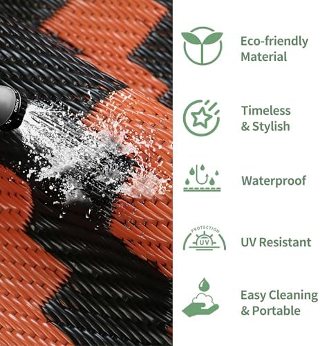 GENIMO Outdoor Rug, Waterproof Plastic Rugs for Patio, 6'x9' Black Orange - Image 7
