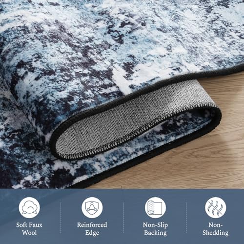 Rugflix 2x7 Runner Rug for Hallway, Washable Navy Blue Kitchen Runners - Image 7