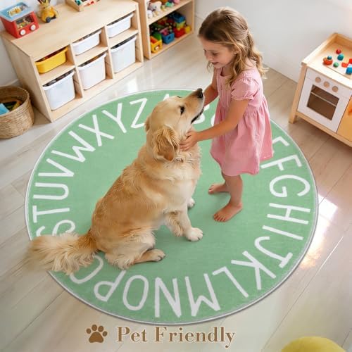 Topotdor Round ABC Area Rug,47 Inch Soft Floor Carpet,Sage Green - Image 7