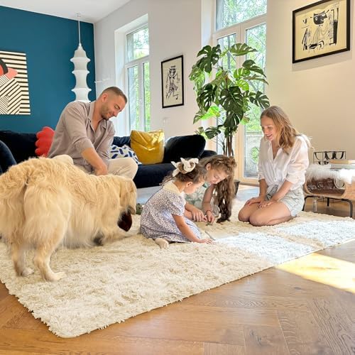 OLANLY 3x5 Machine Washable Small Bedside Rug, Soft Fluffy Shaggy Rugs for Living Room, Bedroom, Indoor Floor Carpet for Kids Girls and Boys, Preppy Dorms, Nursery, Home Decor Aesthetic, Cream - Image 7