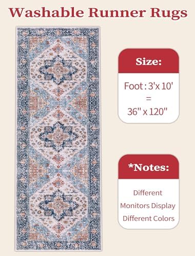 SERISSA 3x10 Washable Non Slip Boho Runner Rug for Hallway,Blue Orange - Image 6