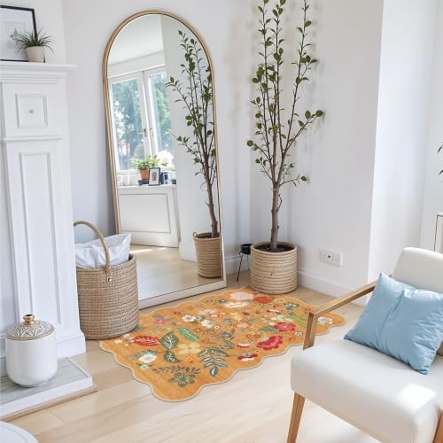 2x3 Washable Area Rug for Entryway: Non Slip Floral Small Runner Rug Orange - Image 7
