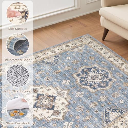 EIEIHOUSE 10x12 Area Rug Washable Vintage Rugs for Living Room Blue - Image 6