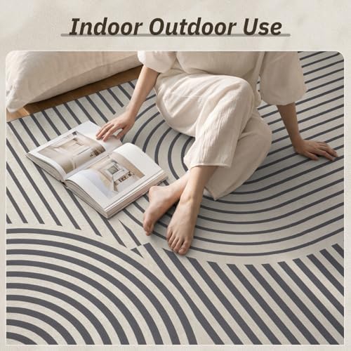 AMOAMI Outdoor Rug Patio Rug 8x10 ft Quick Dry Flatweave Textured Machine Washable Outdoor Carpet with Rubber Particles Backing Boho Outdoor Area Rug for Patio Deck Front Porch Balcony Greyish Black - Image 6