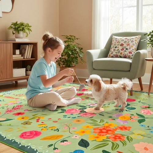 ISEAU 8x10 Area Rug for Living Room,Washable Rugs for Bedroom Dorm, Green - Image 7