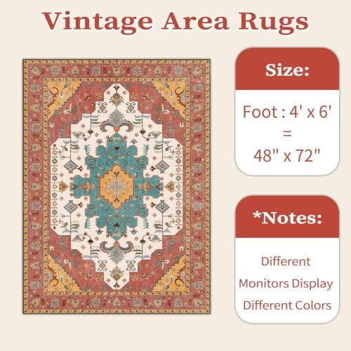 SERISSA 4x6 Washable Non Slip Boho Area Rug for Bedroom,Orange - Image 6