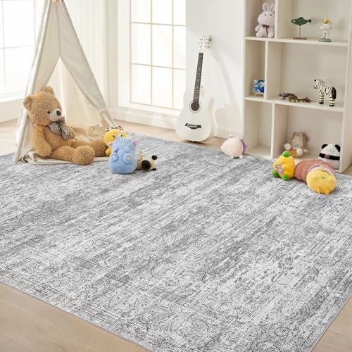 DMOYEST Area Rug Living Room Rugs - 6x9 Abstract Large Soft Indoor Washable Rug Neutral Modern Low Pile Carpet for Bedroom Dining Room Farmhouse Home Office - Vintage Grey - Image 6