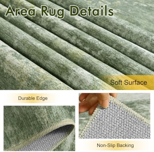 6x9 Ft Abstract Washable Area Rugs for Living Room Green - Image 6