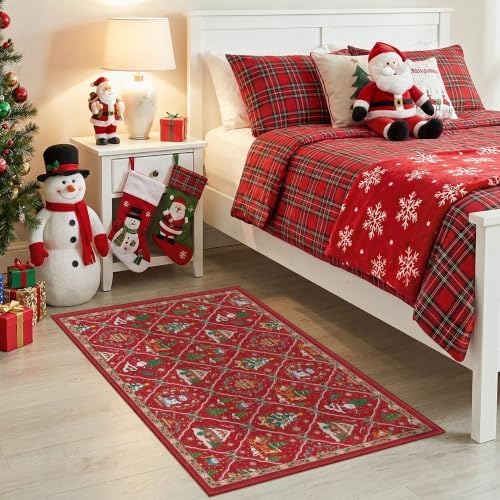 Washable Christmas Rugs 2x3,Ultra-Thin Small Entryway Rug Non-Slip Backing Kitchen Rug,Christmas Indoor Door Mat for Entrance,Throw Rug for Bedroom Holiday Decor - Image 4