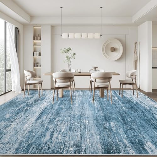 Washable Rug 8x10 Area Rugs for Living Room: Large Neutral Soft Rug Abstract Non Slip Low Pile Modern Carpet for Bedroom Kitchen Nursery Office Dining Room Indoor (Darkblue, 8'x10') - Image 7