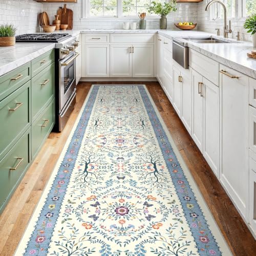 Ksrau 2'6x12 Runner Rug Washable: Non Slip Long Rugs for Hallway Blue Ivory - Image 5