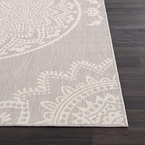 CAMILSON Outdoor Rug 6x9 Modern Area Rugs for Indoor and Outdoor Patios and Porches - Waterproof, Washable, Non-Shedding, Easy-to-Clean Outside Carpet (6 x 9, Medallion - Grey/White) - Image 6