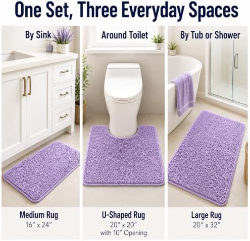 RUN HELIX Chenille Bathroom Rugs - 3 Piece Bath Mats, Non-Slip Luxury Bathroom Runner Rugs, Extra Soft and Absorbent Shaggy Rugs, Washable Dry Plush - Image 6