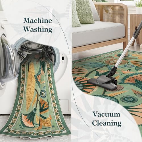 Zealude Floral Kitchen Rugs, 2.5X8 Green Runner Rug for Hallway, Non Slip Rugs for Entryway, Washable Carpet Runner with Rubber Backing, Vintage Rug for Bathroom Bedroom Indoor - Image 6