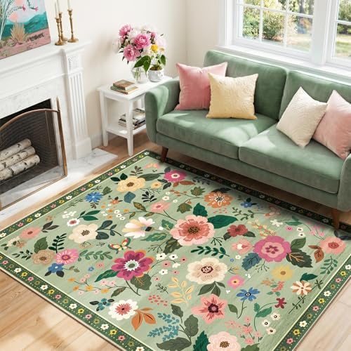 RELEANY Floral Washable 3x5 Area Rugs LightGreen - Image 6