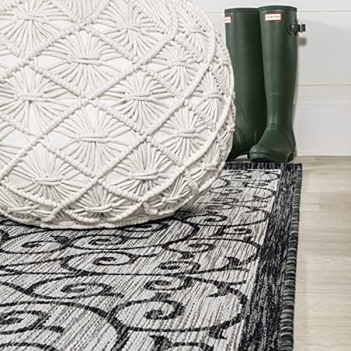JONATHAN Y Vintage Filigree Indoor Outdoor Square Area Rug 5X5 Light Gray/Black, Madrid Textured Weave for Backyard, Patio, Porch, Easy-Cleaning, High Traffic, Pet-Friendly, Non-Shedding SMB107E-5SQ - Image 6