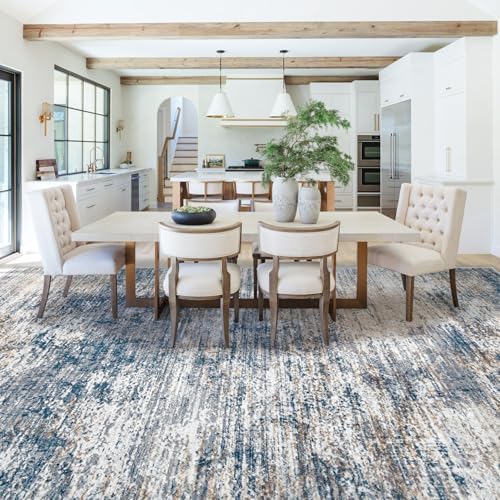 XLUEZ 9x12 Area Rug for Living Room, Washable Modern Abstract Large Area Rug Neutral Soft Non Slip Kids Rug Stain Resistant Indoor Carpet for Bedroom Dining Room Playroom Office(BlueWhite, 9'x12') - Image 6