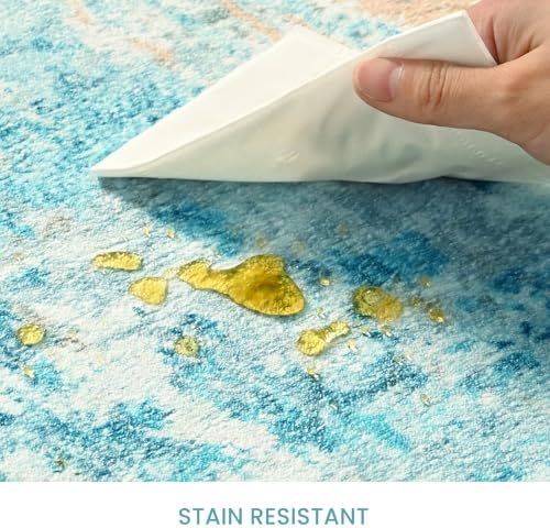Entryway Rug 3x5 Teal Blue Bedroom Area Rug Washable Non Slip Abstract Boho Rugs for Indoor Entry, Kitchen, Classroom, Bathroom, Kids Girls Room, Office, College Dorm Small Carpet - Image 7