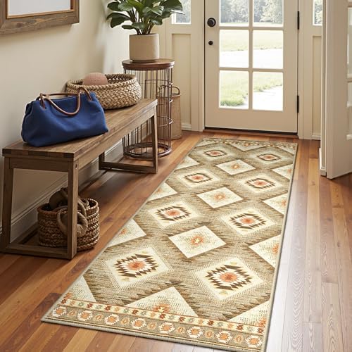 BESTSWEETIE 2'x10' Washable Area Rug for Living Room Runner Cream/Camel - Image 6