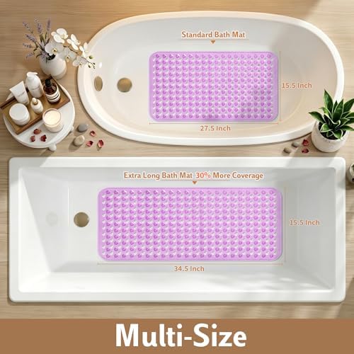 Yimobra Non Slip Bath Mat, Super Strong Suction Cups,35"X16"Long Tub Mat with Drain Holes, Machine Washable Fast Draining Shower Mats, Bathroom Essentials, Clear Purple - Image 6