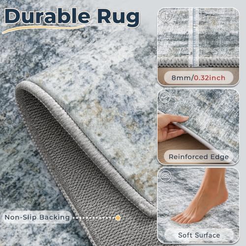 MXSANYOO 9x12 Area Rugs Washable Rug: Abstract Neutral Rugs Modern Non Slip Area Rug Stain Resistant Low Pile Indoor Carpet for Dining Room Bedroom Nursery Office (Multi Blue, 9'x12') - Image 6