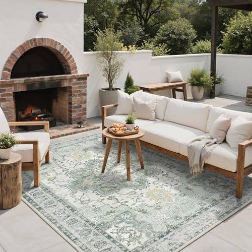 GENIMO Indoor Outdoor Rug, Washable for Patio and Deck, Mint Green, 5x8 - Image 6