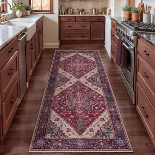 2x6 Washable Runner Rug for Hallways, Vintage Non Slip Rug Runners Burgundy - Image 7