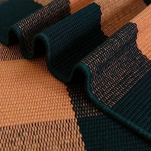 Fall Outdoor Rug Orange Buffalo Plaid Outdoor Rug Cotton Hand-Woven Buffalo Check Rug Layered Doormats for Front Door/Front Porch/Farmhouse/Entryway/Patio (Orange and Black Plaid, 3' x 5') - Image 7
