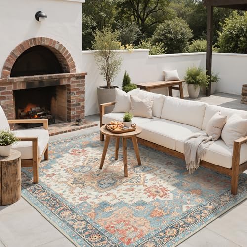 GENIMO Indoor Outdoor Rug, Washable for Patio and Deck, Peach Blue, 4x6 - Image 6