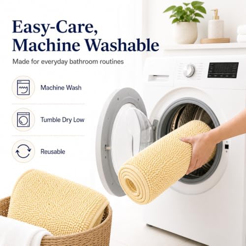 Bathroom Rugs 3 piece Bath Rugs Sets 3 Piece, Extra Soft and Absorbent Shaggy Bathroom Mat Rugs, Machine Washable, Non-Slip Plush Carpet Butter Yellow - Image 6