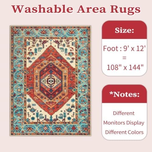 SERISSA 9x12 Washable Non Slip Boho Area Rug for Living Room,Orange - Image 6