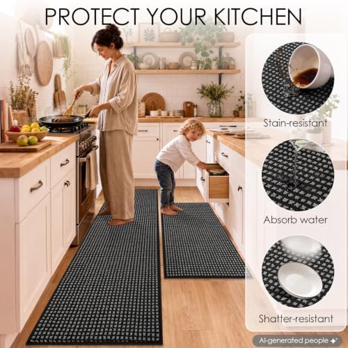 hicorfe Waffle Kitchen Runner Rugs Set of 2,Non Slip Kitchen Mats for Floor - Image 6