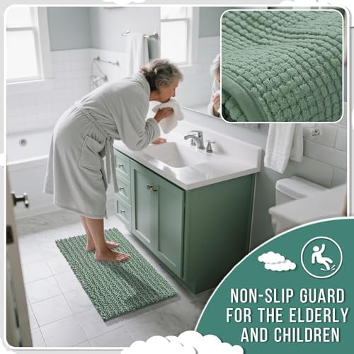 Yimobra Bathroom Runner Rug 70x24 Inch - Extra Long Non Slip Chenille Bath Mat, Soft & Absorbent, Machine Washable Shaggy Hallway Carpet for Vanity Tub Shower, Green Home Decor Accessories - Image 6