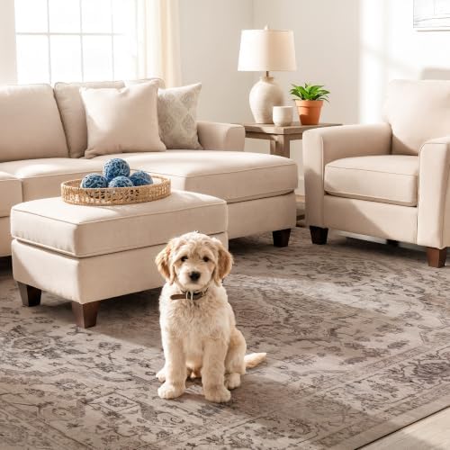 Rugshop Vintage Medallion Machine Washable Non-Slip Area Rug, 5'x7' Cream - Image 6