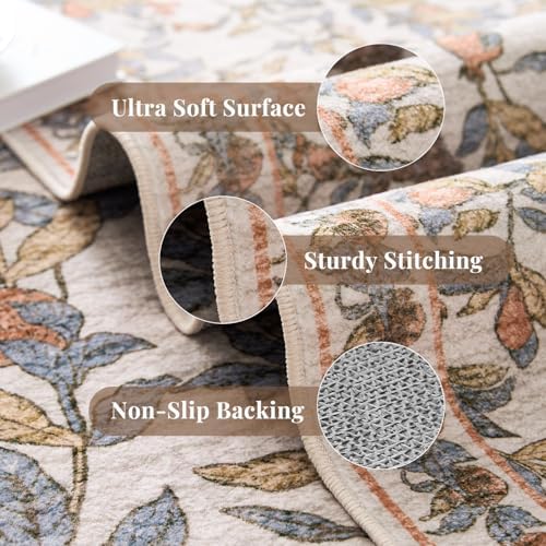 jinchan 5x7 Floral Vintage Washable Living Room Area Rug, Orange - Image 7