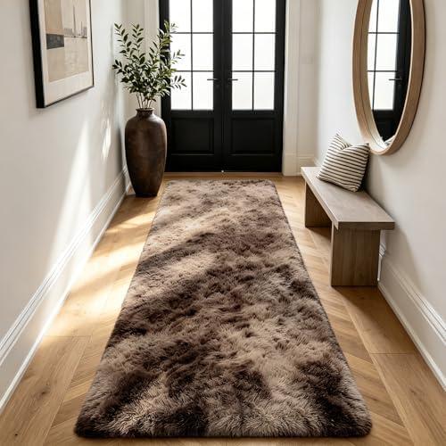 Shag Runner Rug for Bedroom Living Room 3x7 Upgrade Non-Slip Fluffy Soft Bedside Rugs,Shaggy Mottling Brown Carpet for Livingroom Dorm Home Decor Aesthetic - Image 6